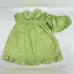 Vtg April Cornell Green Floral Baby Dress Collared With Bloomers Sz 12-18 Month